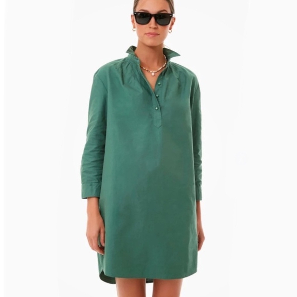 Pomander Place Tuckernuck Polly Popover Shirt Dress 3/4 Sleeve Green